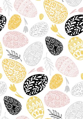 Mutlu Paskalyalar. Büyük el çizimi karalama seti. Paskalya geçmişi. Davetiye, poster, kalıp, kumaş ve tekstil için şablon tasarımı öğeleri. Paskalya sanatı.