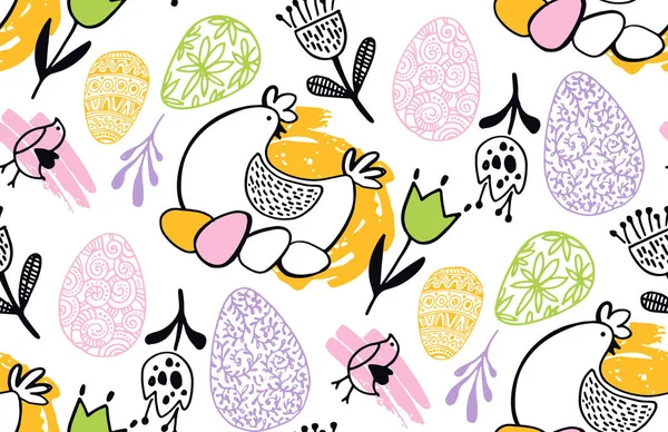 Joyeux Pâques Dessiné Main Tissu Fond Motif Doodle Textile Lapin — Image vectorielle