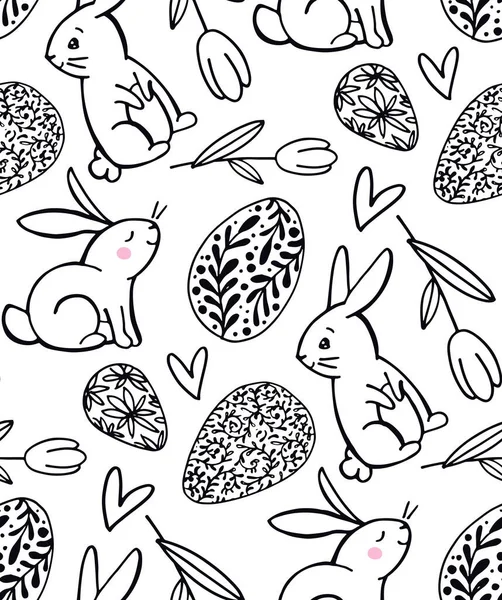 Joyeux Pâques Dessiné Main Tissu Fond Motif Doodle Textile Lapin — Image vectorielle