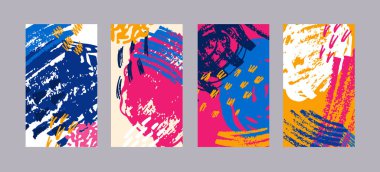 Sosyal medya şablonları. Paskalya bayramı dokusunu elle çizilmiş parlak renkli karalamalar. Mevsimlik satış afişi. Doğum günü partisi ya da yıldönümü davetiyesi. Bahar tatili sanat seti. Soyut desen.