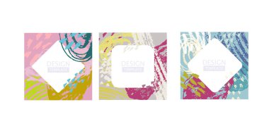 Sosyal medya şablonları. Elle çizilmiş parlak renkler soyut desenler. Mevsimlik satış afişi. Doğum günü partisi ya da yıldönümü davetiyesi. Bahar tatili sanat seti.