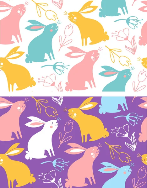 Joyeux Pâques Dessiné Main Tissu Fond Motif Doodle Textile Lapin — Image vectorielle