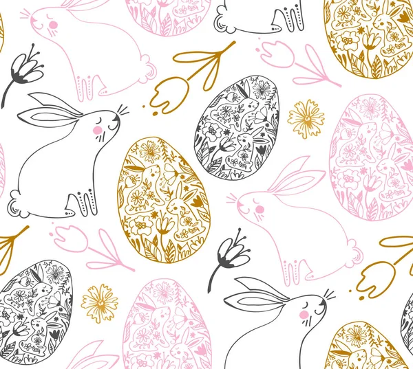 Joyeux Pâques Dessiné Main Tissu Fond Motif Doodle Textile Lapin — Image vectorielle