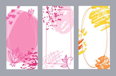 Moda geçmişi. Elle çizilmiş parlak renkli karalamalar doğum günü partisi ya da yıldönümü davetiyesi. Desen arka plan ayarlandı. Sosyal medya şablonları. Soyut model. Mevsimlik satış afişi.