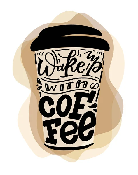 Niedliche Handgezeichnete Doodle Schriftzug Motivationszitat Über Kaffee Kaffeezeitetikett Shirt Design — Stockvektor