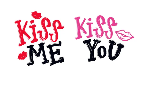 Kiss Kiss You Cute Hand Drawn Doodle Lettering Label Happy — Stock Vector