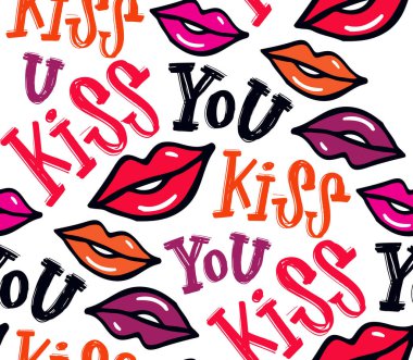 Seni seviyorum. Seni öpüyorum. Elle çizilmiş karalama deseni. Sevgililer Günü şablonu, aşk geçmişi. Kalp ve aşk - el çizimi şablon sancağı.