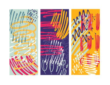 Renkli, renkli, parlak el çizimi, soyut arkaplan karalaması - poster, afiş, sosyal medya postası için şablon tasarımı.