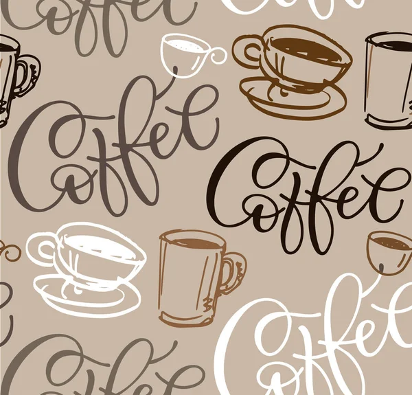 Hora Del Café Lindo Dibujado Mano Garabato Arte Letras Plantilla — Vector de stock