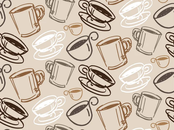 Hand Drawn Doodle Pattern Background Coffee Time Coffee Cup Texture — Stock Vector