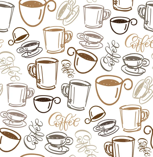Çizimi Karalamalar Arka Plan Kahve Zamanı Kahve Fincanı Deseni — Stok Vektör