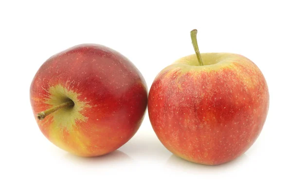 Duas maçãs vermelhas e amarelas frescas — Fotografia de Stock