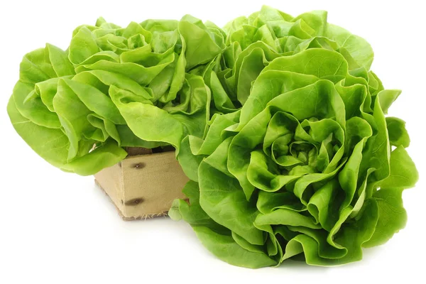 Frischer Salat in einer Holzkiste — Stockfoto