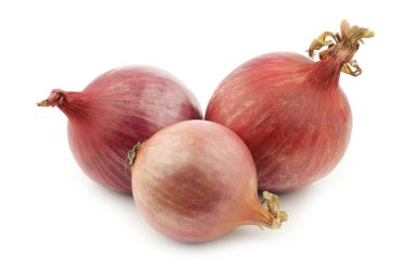 beyaz zemin üzerinde üç pembe soğan