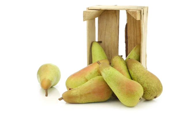 Fresh Juicy Abate Pears Wooden Box White Background — Stock Photo, Image