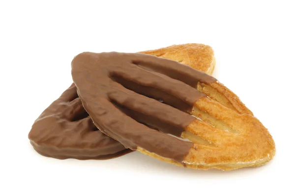 Traditional Dutch Cookies Called Krakeling Chocolate Cover White Background — 스톡 사진