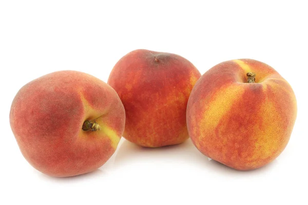 Three Fresh Peaches White Background — Stock Photo, Image