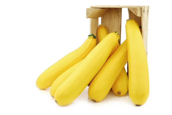 Yellow Zucchini Wooden Crate White Background — Stock Photo, Image