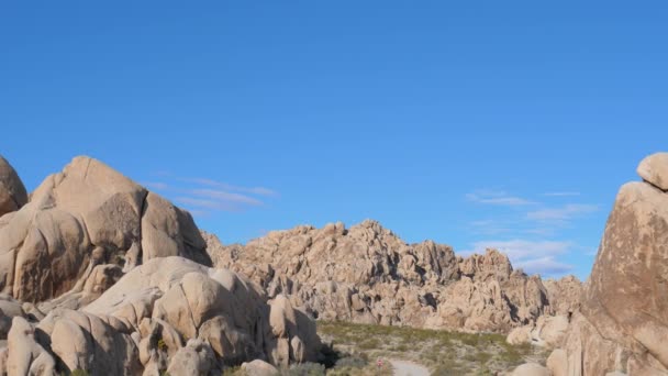 Panoráma balról jobbra a nagy sziklák az USA-ban Joshua Tree National Park — Stock videók