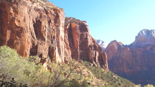 Panorama A View Of Huge Red Rocks Of The Zion Park In Sunshine And In Shade — Stock Video