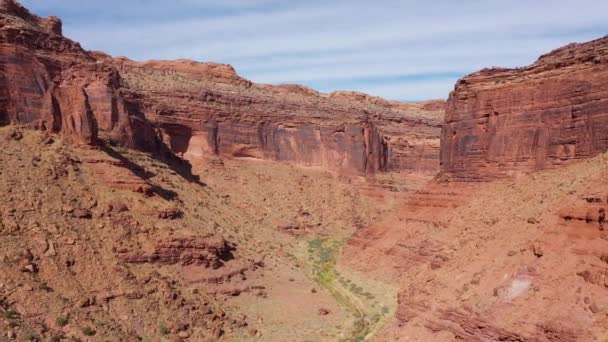 Vista aérea Grand Canyon com rochas vermelhas e um leito de rio seco — Vídeo de Stock