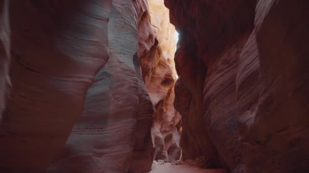 Canyon profondo della scanalatura del golfo della pelle di fibbia con le pareti rosse arancio ondulate e lisce della roccia — Video Stock