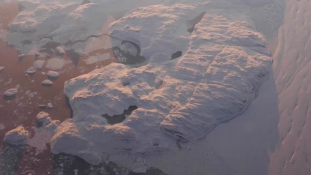 View From Plane Window On Ice Massive Of Greenland In Light Of Scarlet Sunset — Stok video