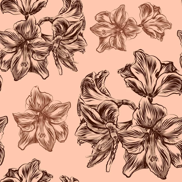 Fleur exotique peinte à la main. Belladonna fleur. Texture transparente sur le fond beige . — Image vectorielle