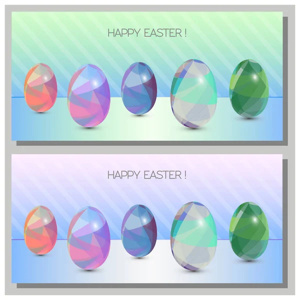 Happy Easter Cards Set - Oeufs de Pâques 3d avec le motif triangle abstrait . — Image vectorielle