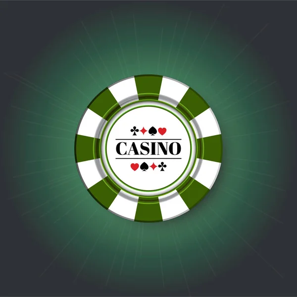 Green Casino Chip en el fondo azul . — Vector de stock