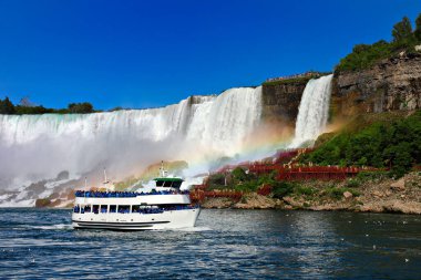 Tourists observing Niagara Falls from the boat clipart