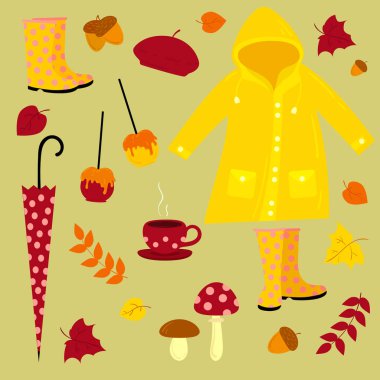 Sonbahar vektör çizim. Sıcak Sonbahar set