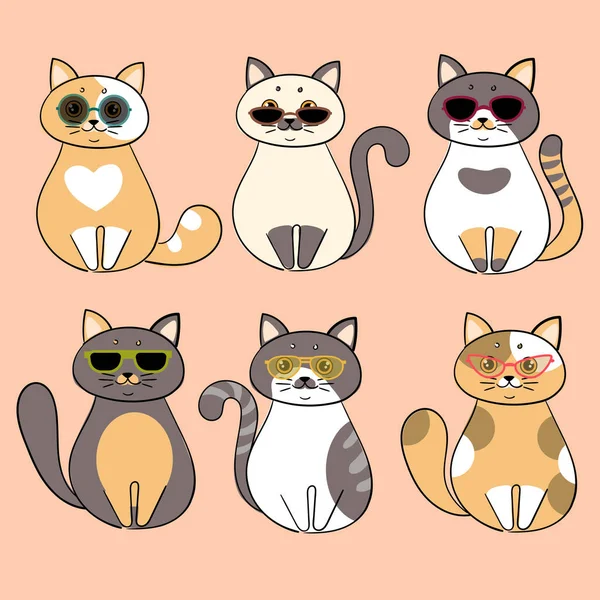 Gatos serios de moda con gafas de sol — Vector de stock