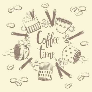 Daire içinde farklı kahve fincan seti