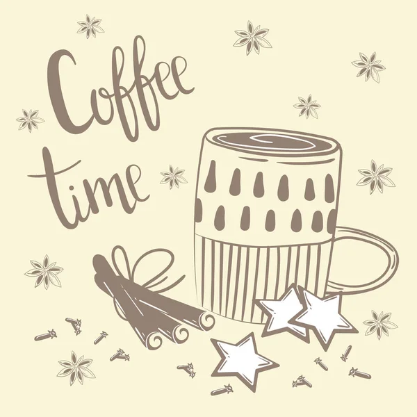 Kahve Saati metin. Kahve, tarçın ve karanfil