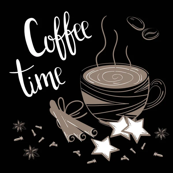 Kahve Saati metin. Kahve, tarçın ve karanfil