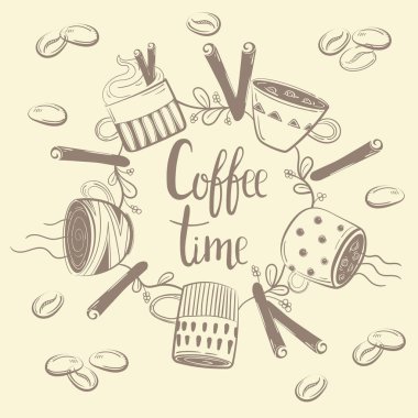 Daire içinde farklı kahve fincan seti