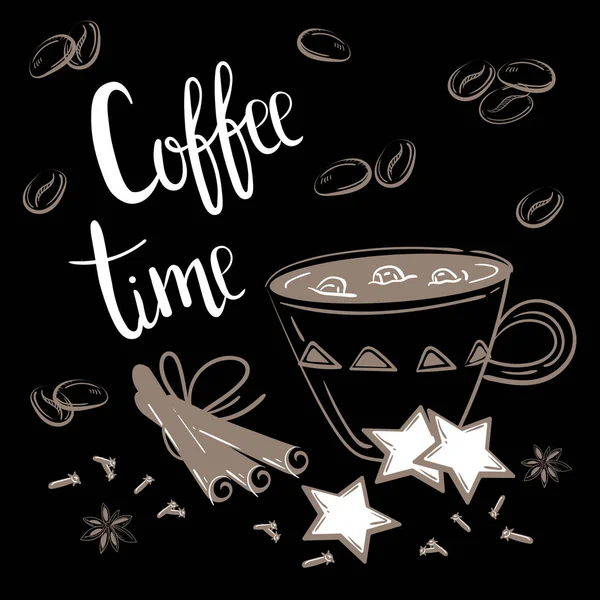 Kahve Saati metin. Kahve, tarçın ve karanfil