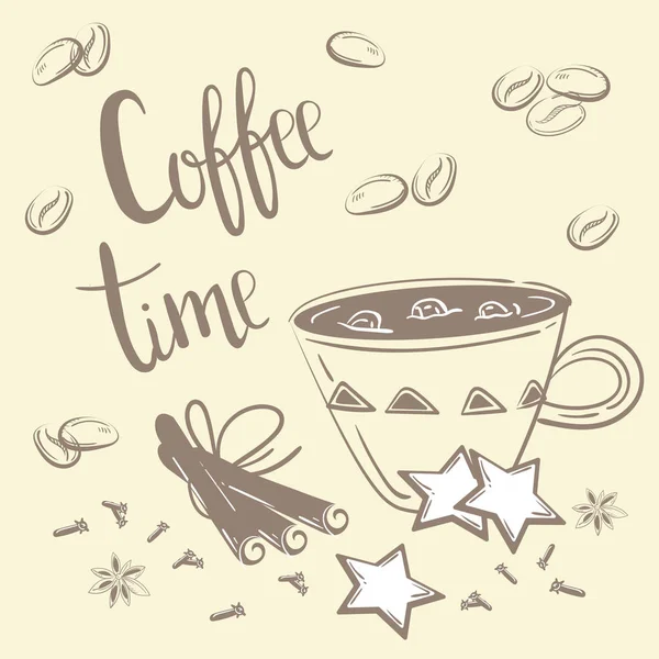 Kahve Saati metin. Kahve, tarçın ve karanfil