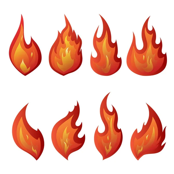 Conjunto de iconos de fuego rojo. Llamas. Ilustración vectorial — Archivo Imágenes Vectoriales