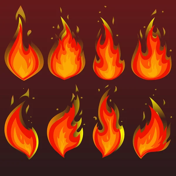 Set of red fire icons. Flames. Vector illustration — Stock Vector
