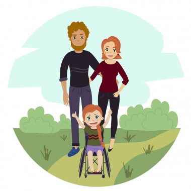 Engelli tekerlekli sandalye kızla mutlu aile