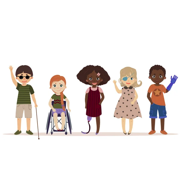 Kinder mit besonderen Bedürfnissen. Kinder mit Behinderungen — Stockvektor