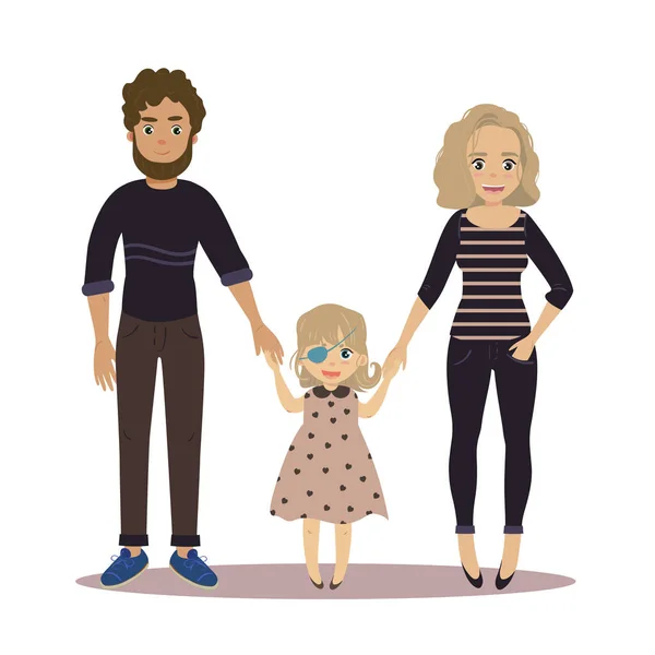 Família feliz com a menina deficiente. Casal e filho —  Vetores de Stock