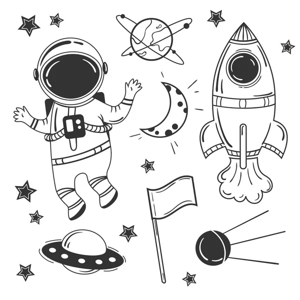 Astronauta cartoon espaço definido —  Vetores de Stock