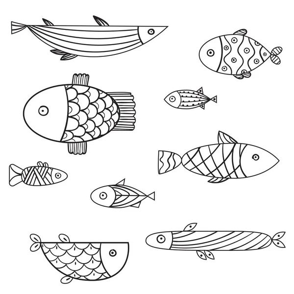 Набор милых морских рыбок. Векторная иллюстрация — стоковый вектор