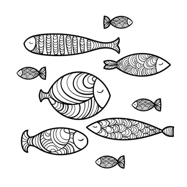 Conjunto de peixes marinhos bonitos. Ilustração vetorial —  Vetores de Stock