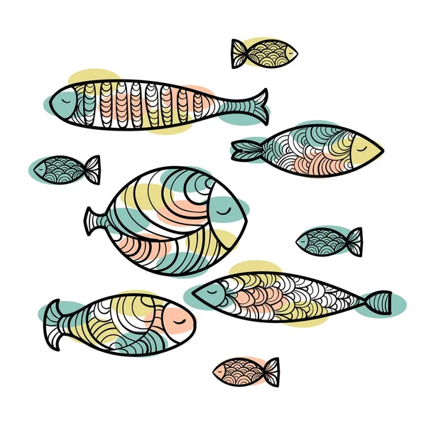 Set of cute sea fish. Vector illustration — Stock Vector