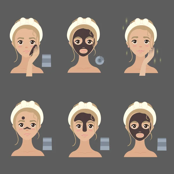 Застосування етапів маски для обличчя. Способи подання заявки — стоковий вектор