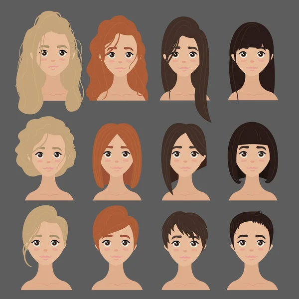 Hermosa colección de corte de pelo de pelo femenino — Vector de stock